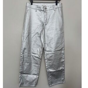 Almost Famous Silver Metallic High Rise Straight Leg Pants Womens 7 Festival Y2K